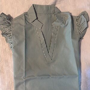 Elegant Striped Ruffle Sleeve Blouse